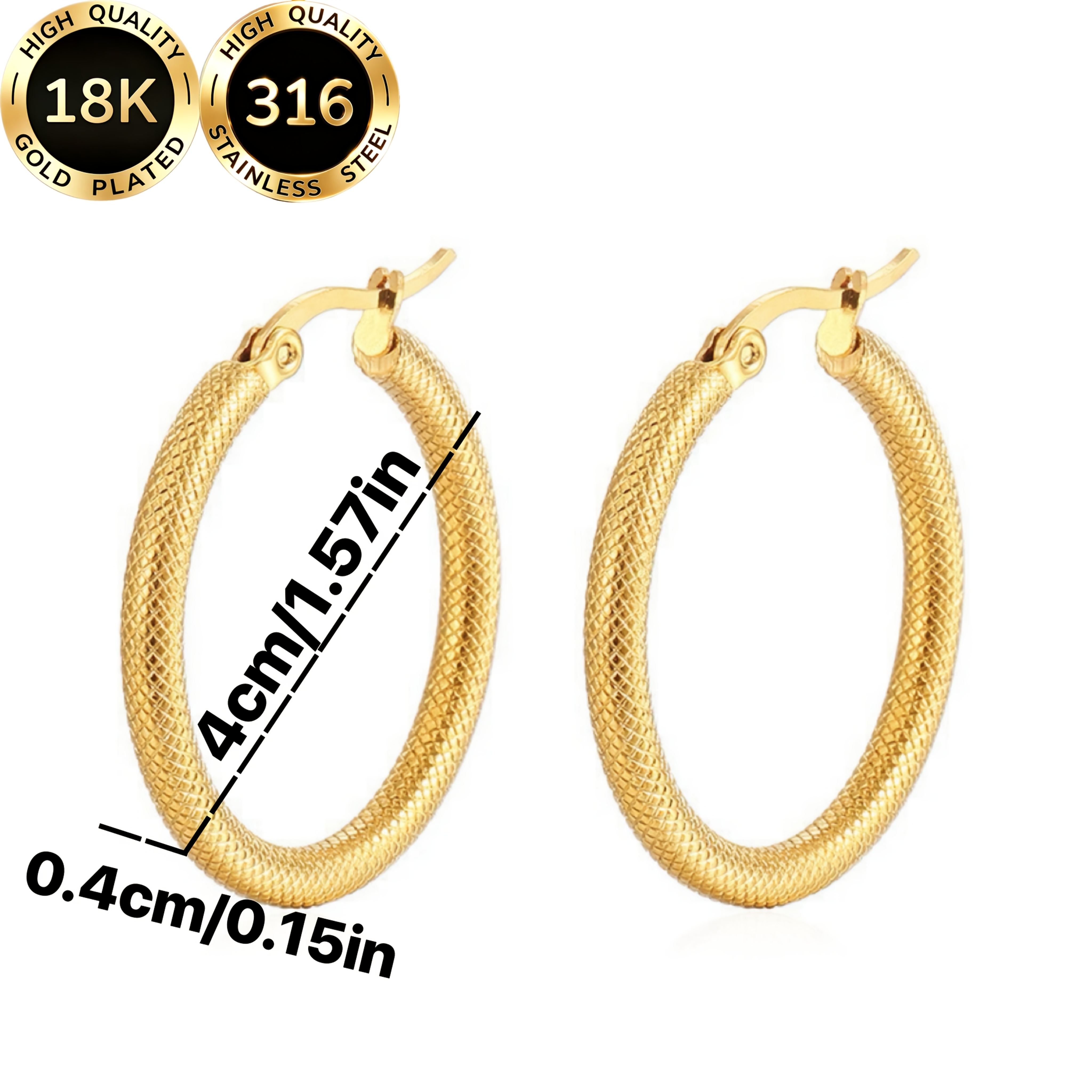 Women's 18K Gold Plated Stainless Steel Carved Pattern Earrings